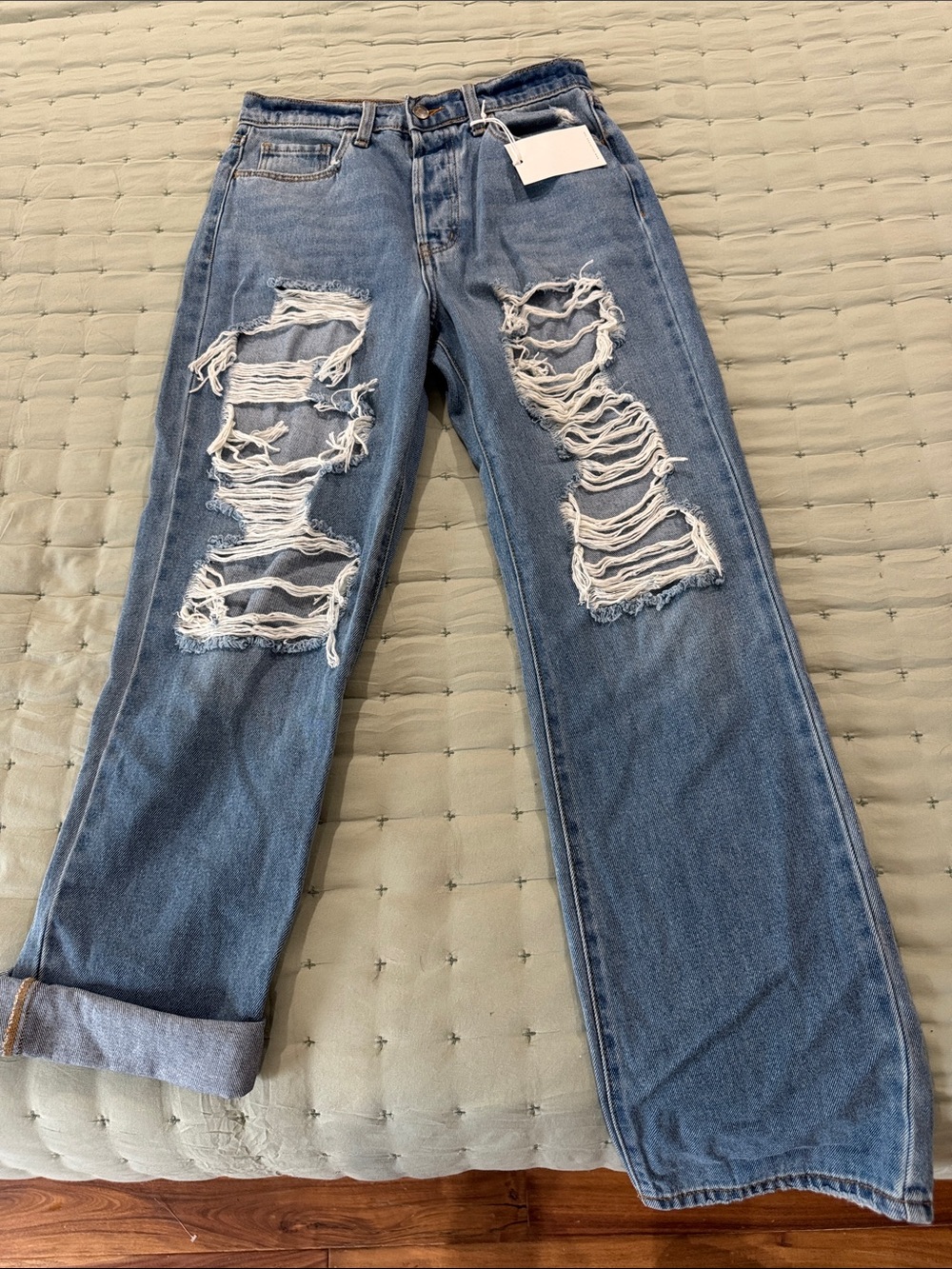 Cello Light Blue Denim Dad Jeans with Distressed Detail